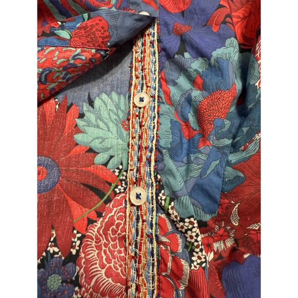 Georg Roth Women's Floral Blouse XS Multi-Color Flip Cuff Sequin Collar Casual - Picture 4 of 10